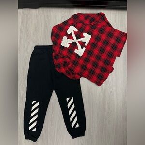 Off-White Red Plaid and Black Kids Leggings
